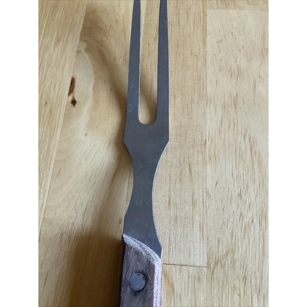 Vintage Kitchen Delite Stainless‎ Steel Carving Fork Wood Handle Japan